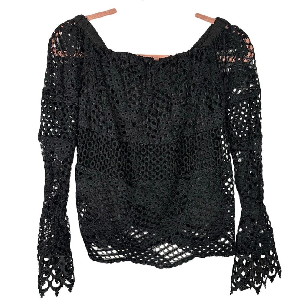 NWT Bloomingdale's Aqua Black Lace Off The Shoulder Blouse Women's XS